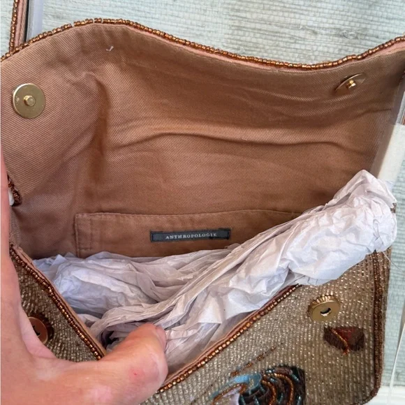 NWT new Anthropologie Fiona beaded sea shell seashell Tan Shoulder Bag purse - Picture 8 of 17